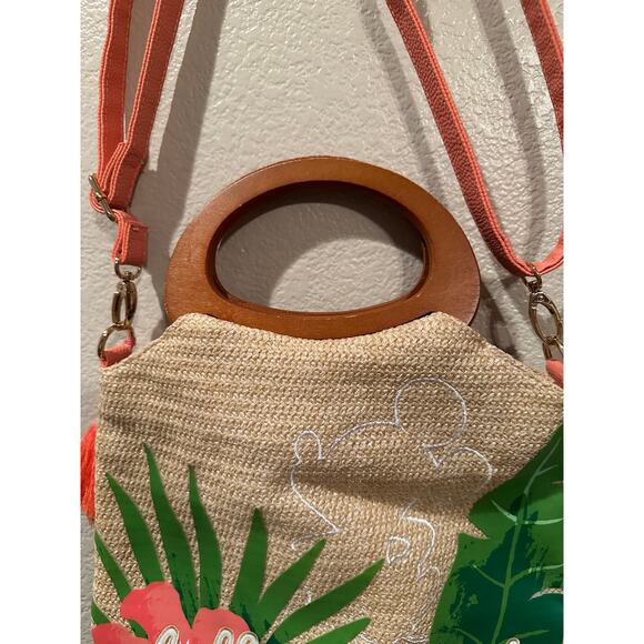 NWT Disney Parks Mickey Mouse Silhouette Tropical Hello Summer Raffia Handbag - Picture 4 of 7